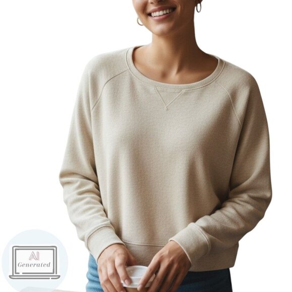 Victoria's Secret Womens Chambray Lace Crop Sweater Pullover Oatmeal Size S - Picture 1 of 12